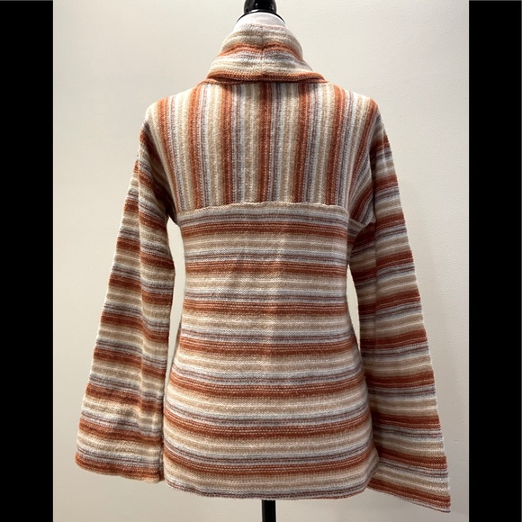 🧡 VINTAGE 70s pullover cowl neck striped sweater with flare sleeves size L - Picture 8 of 16